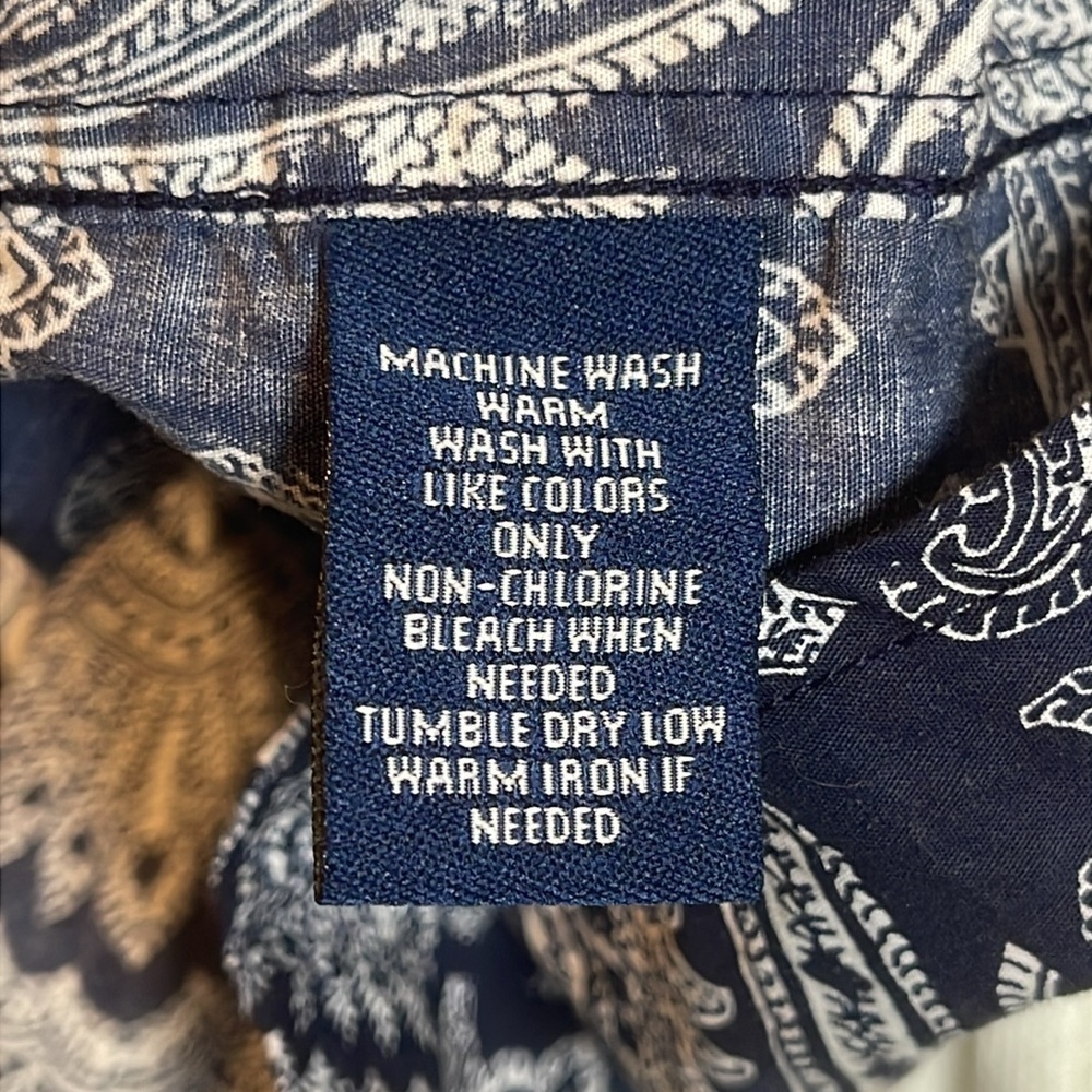 Chaps 100% Cotton Long Sleeve Blue White Paisley Button Down Shirt Top Size 2X - Picture 4 of 5
